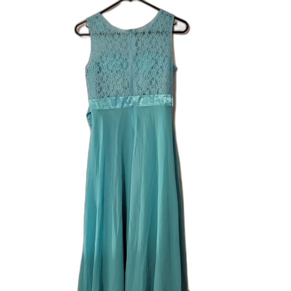 iEFiEL silk formal dress Turquoise Full Length w/lace Sz 12 - Picture 2 of 9